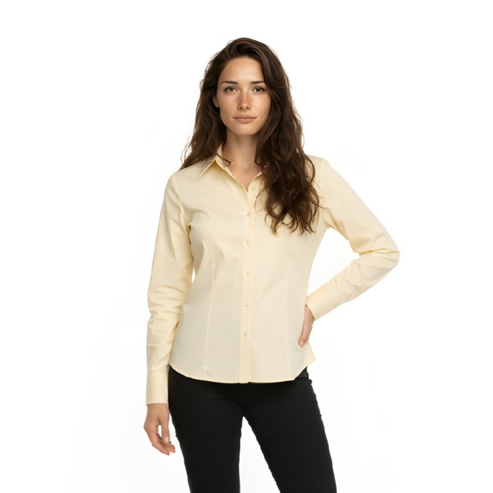Light Yellow Button Up Women Shirt by New York and Co in‎ Medium